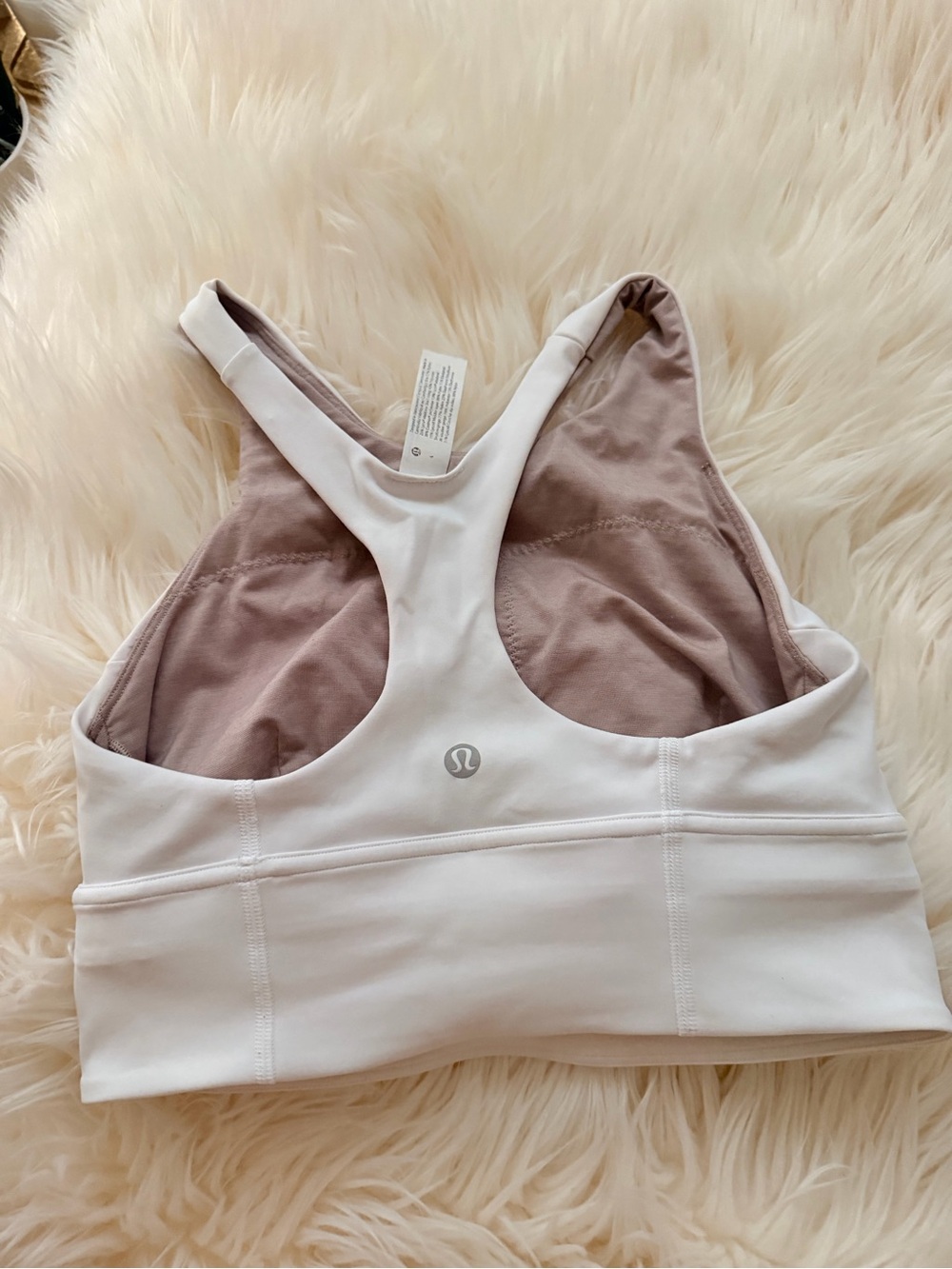 lululemon athletica White Racerback Sports Bra with Blush Interior